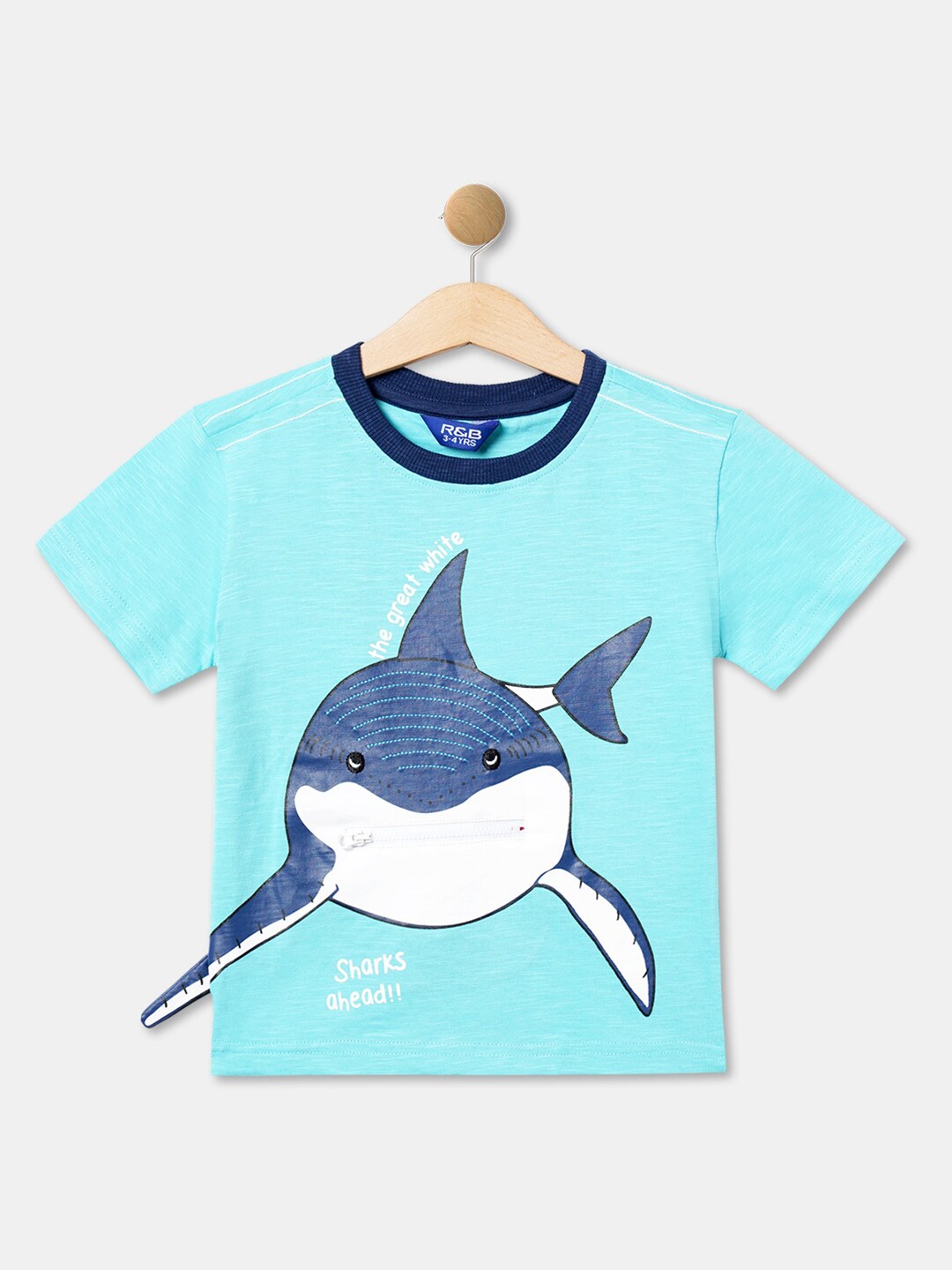 

R&B Boys Graphic Printed Cotton T-shirt, Blue