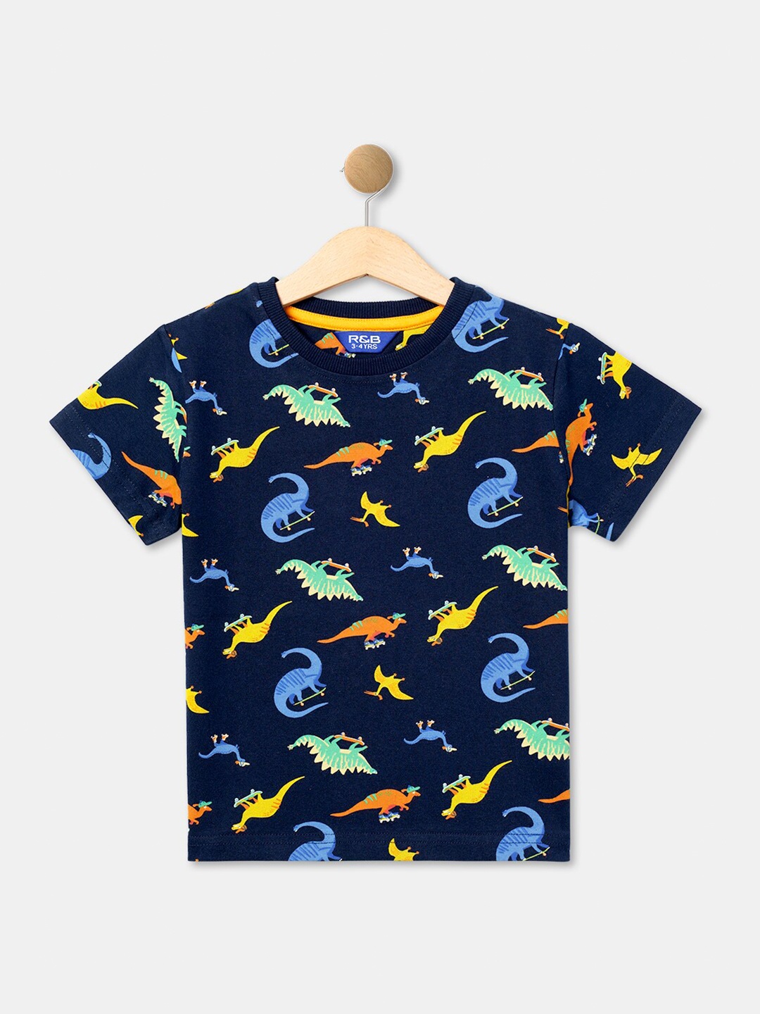

R&B Boys Conversational Printed Cotton T-shirt, Blue