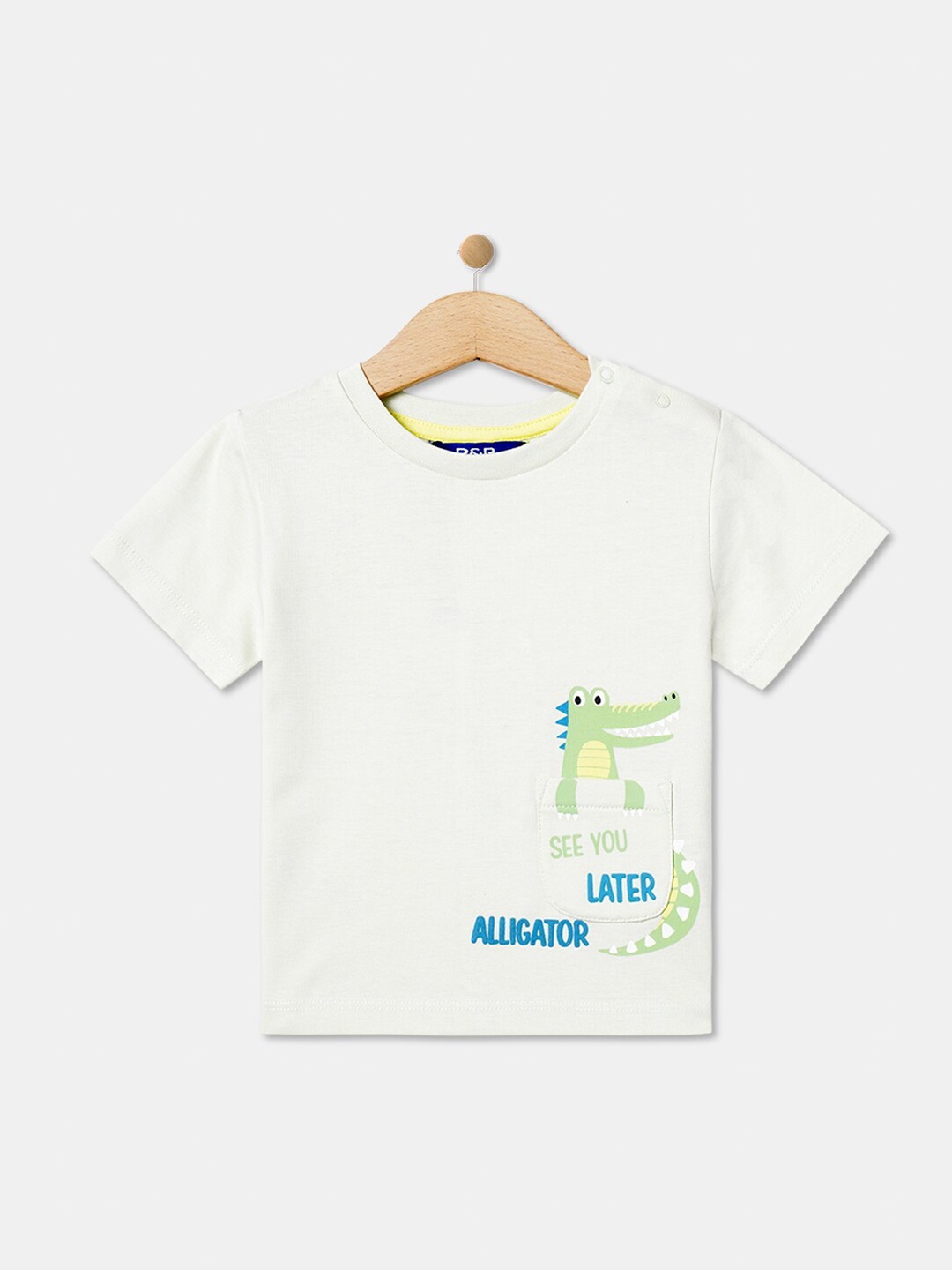 

R&B Boys Graphic Printed Cotton T-shirt, Off white
