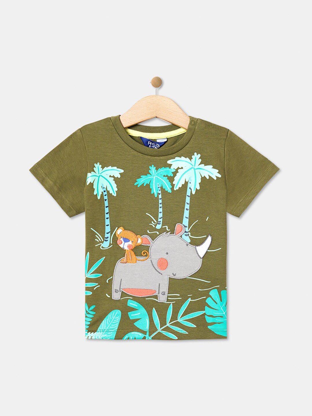 

R&B Infant Boys Tropical Printed Cotton T-shirt, Olive