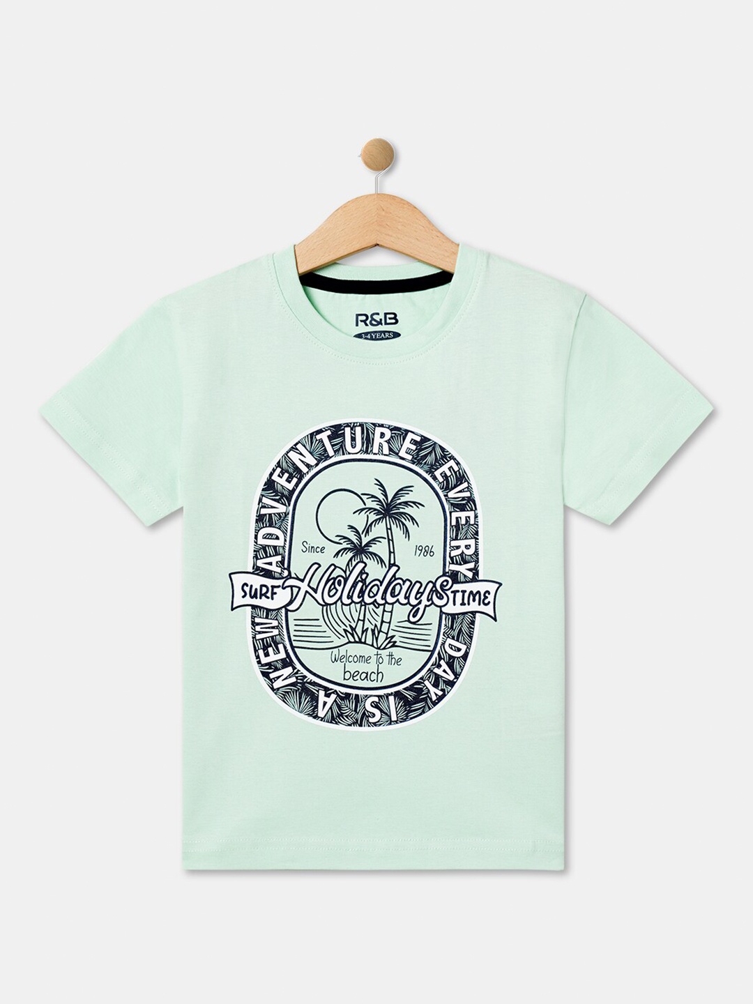 

R&B Boys Typography Printed Cotton T-shirt, Green