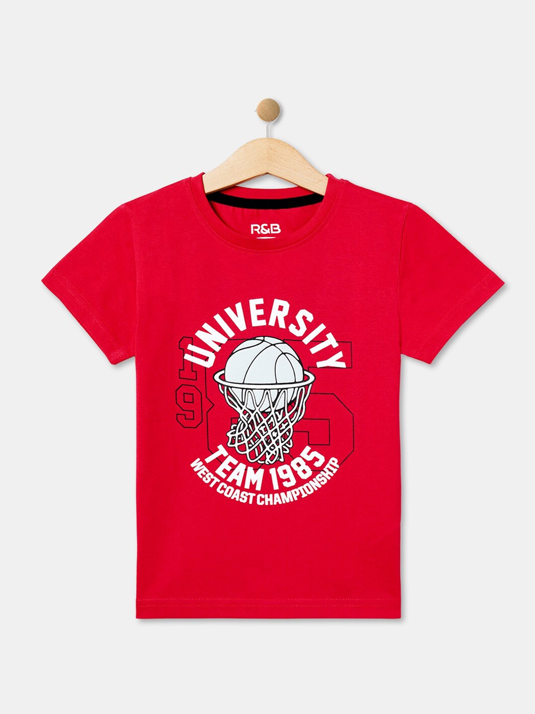 

R&B Boys Typography Printed Cotton T-shirt, Red