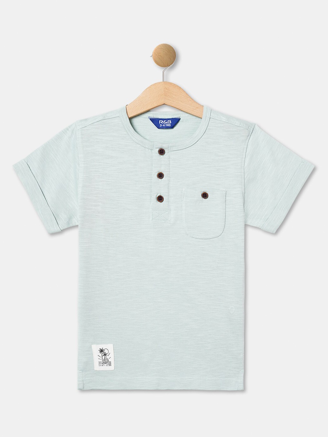 

R&B Boys Henley Neck Short Sleeves Cotton T-shirt, Green