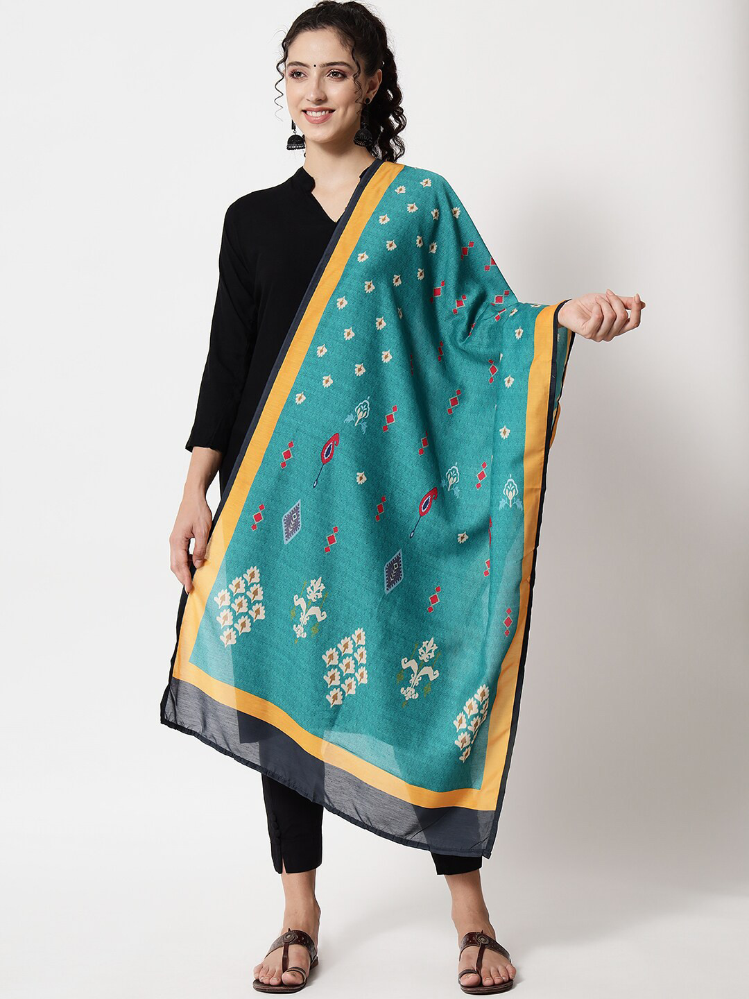 

Spera Printed Art Silk Foil Print Dupatta, Green