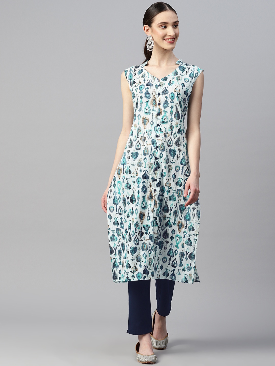 

Indibelle Printed Pure Cotton Kurta with Trousers, Blue