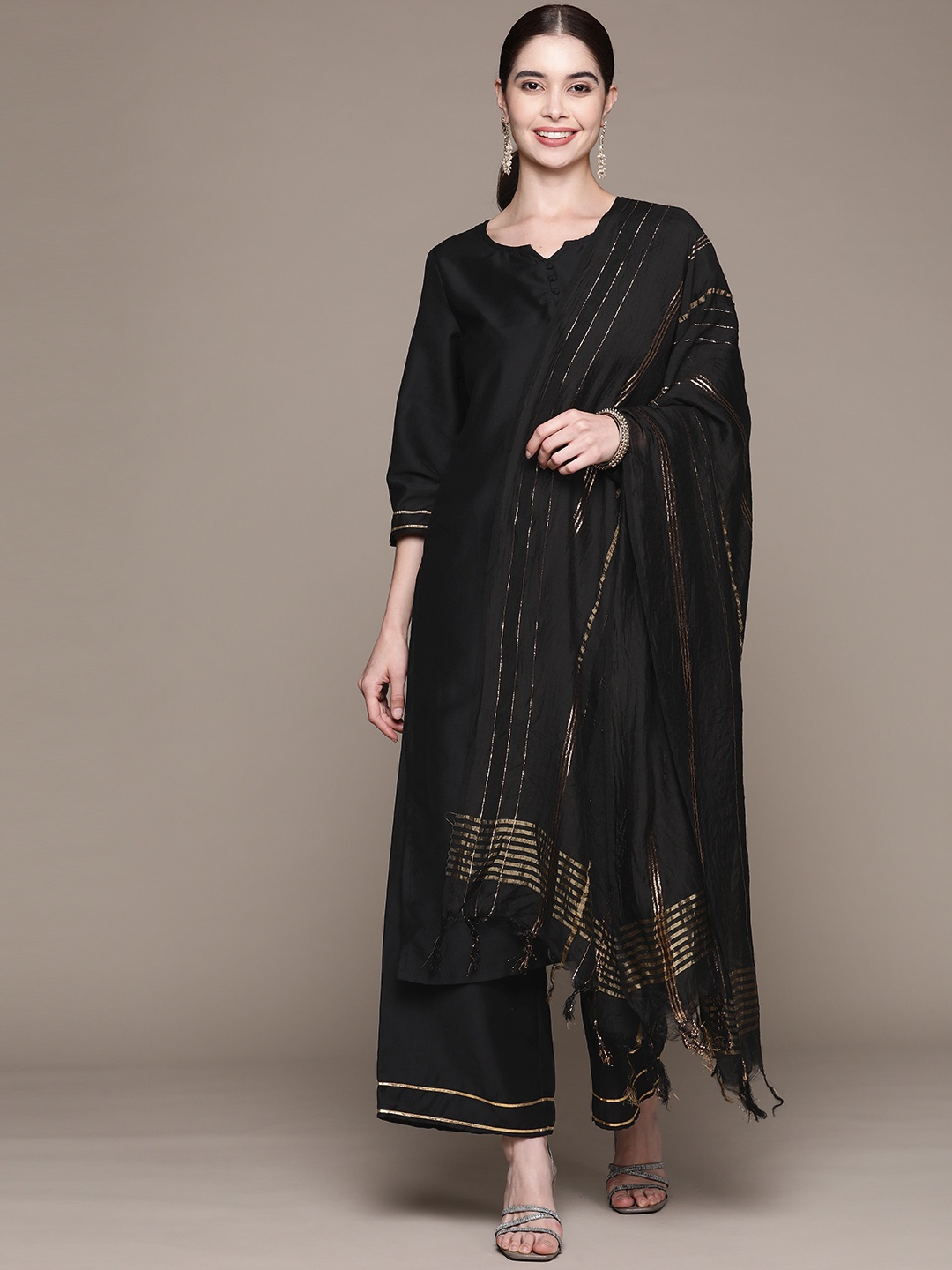 

ZIYAA WGotta Patti Kurta With Palazzos & Dupatta, Black