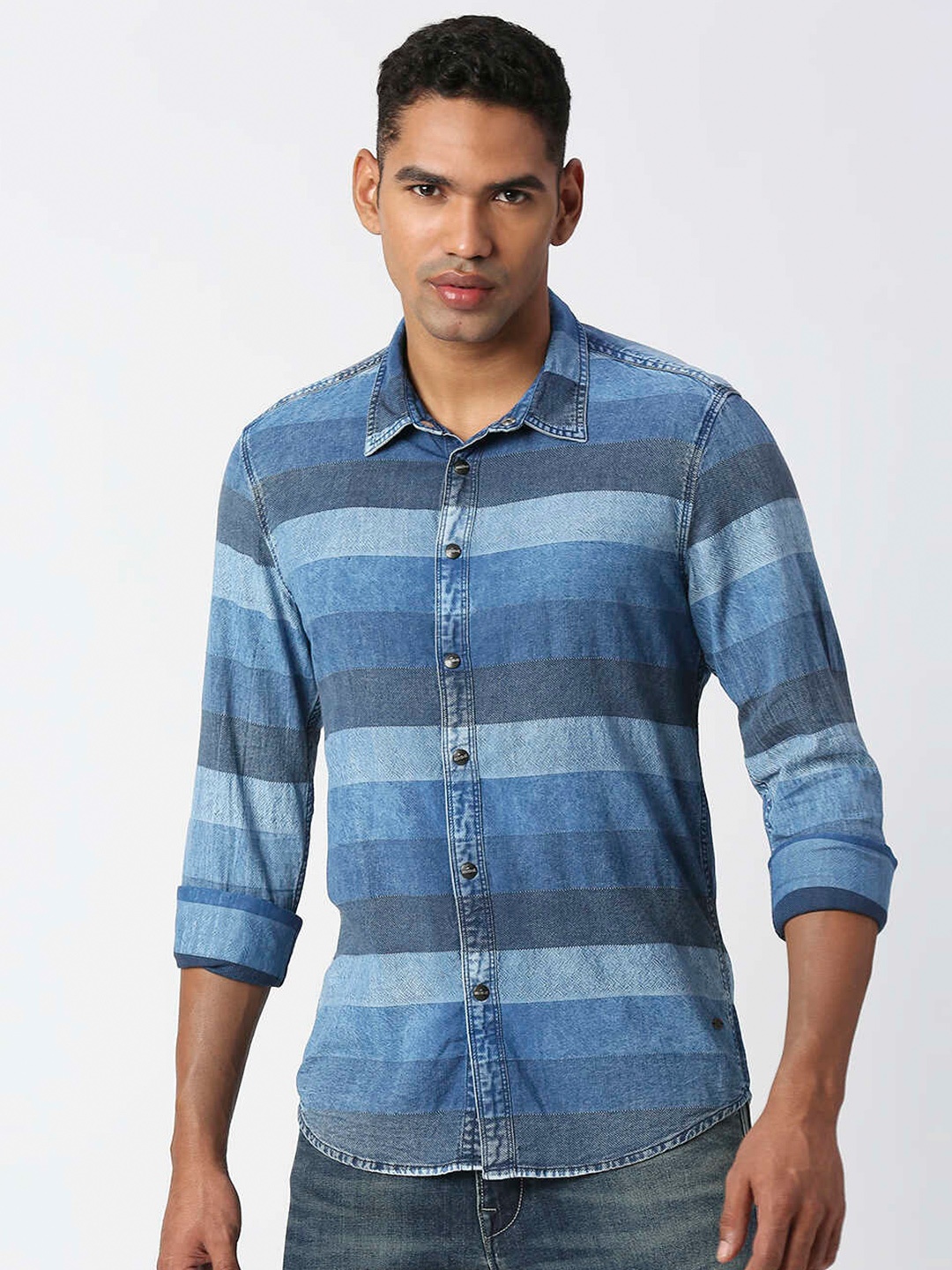 

Pepe Jeans Relaxed Horizontal Striped Cotton Casual Shirt, Blue