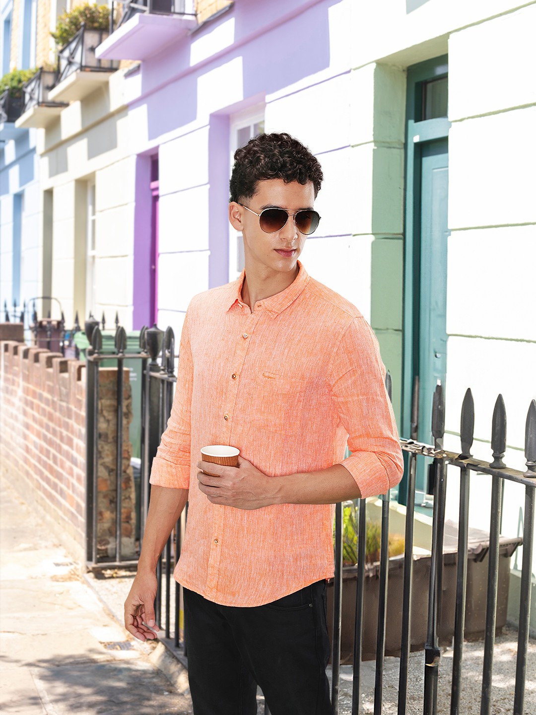 

Pepe Jeans Men Relaxed Casual Linen Shirt, Orange