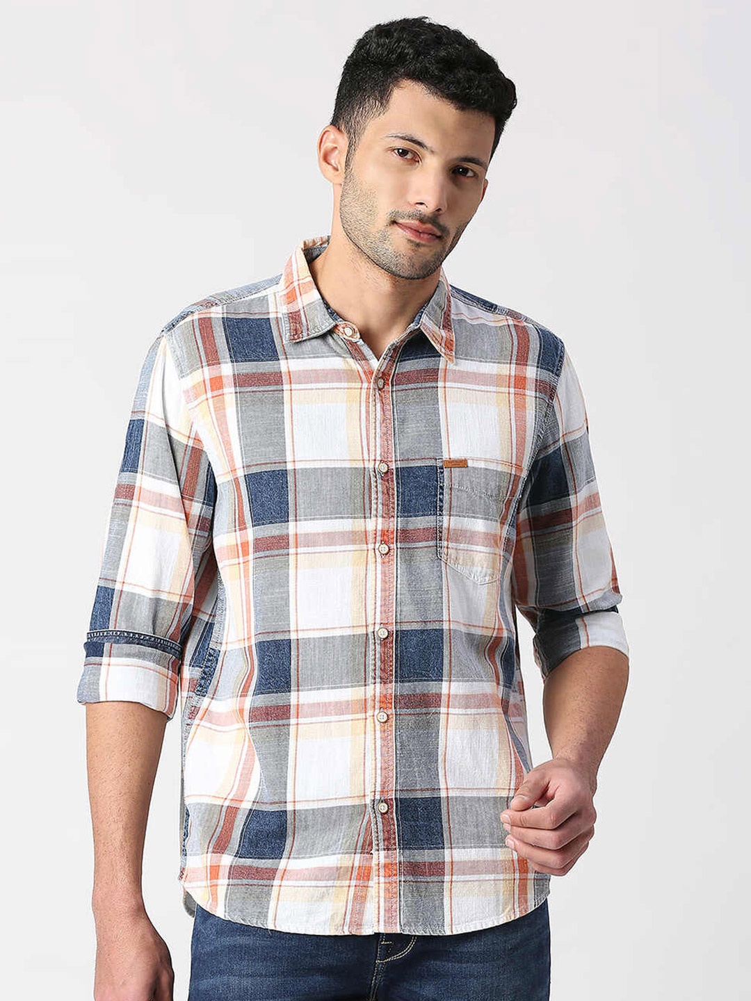 

Pepe Jeans Tartan Checks Pure Linen Casual Shirt, Orange