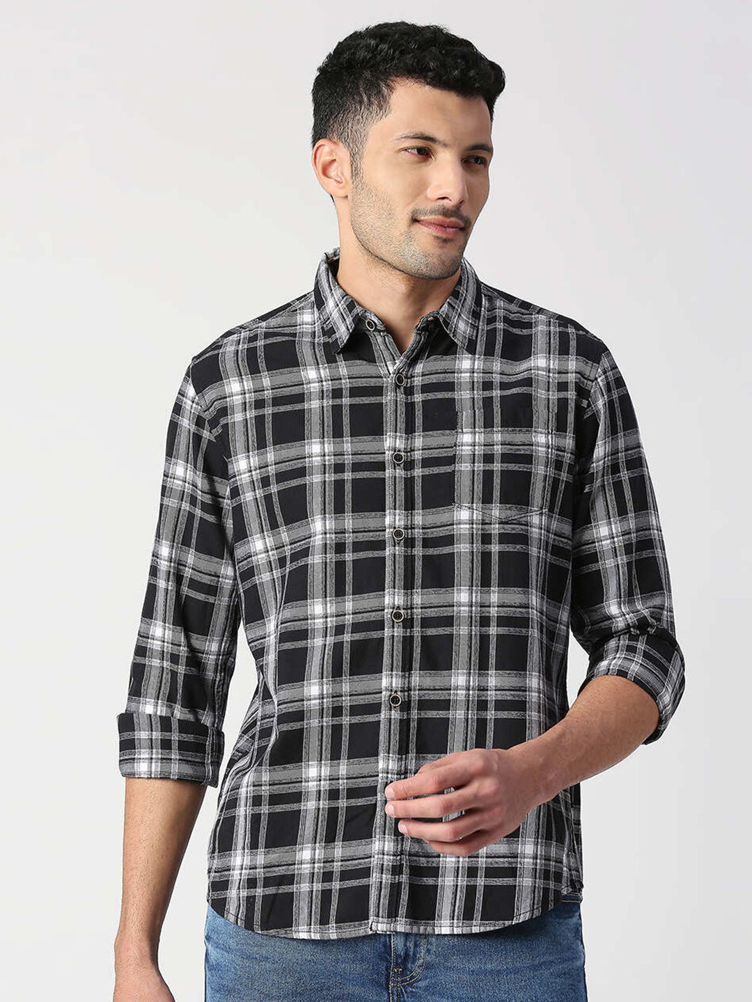 

Pepe Jeans Men Relaxed Tartan Checks Cotton Casual Shirt, Black