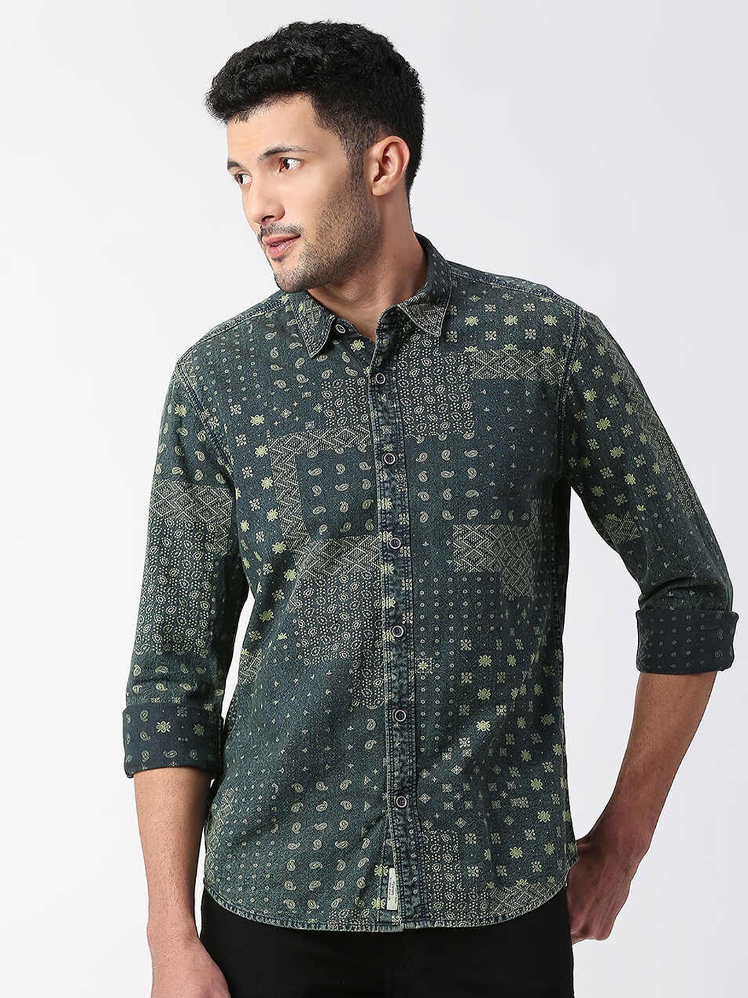 

Pepe Jeans Relaxed Ethnic Motifs Printed Cotton Casual Shirt, Navy blue