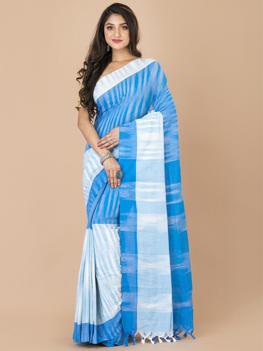 

Laa Calcutta Woven Design Pure Cotton Saree, Blue