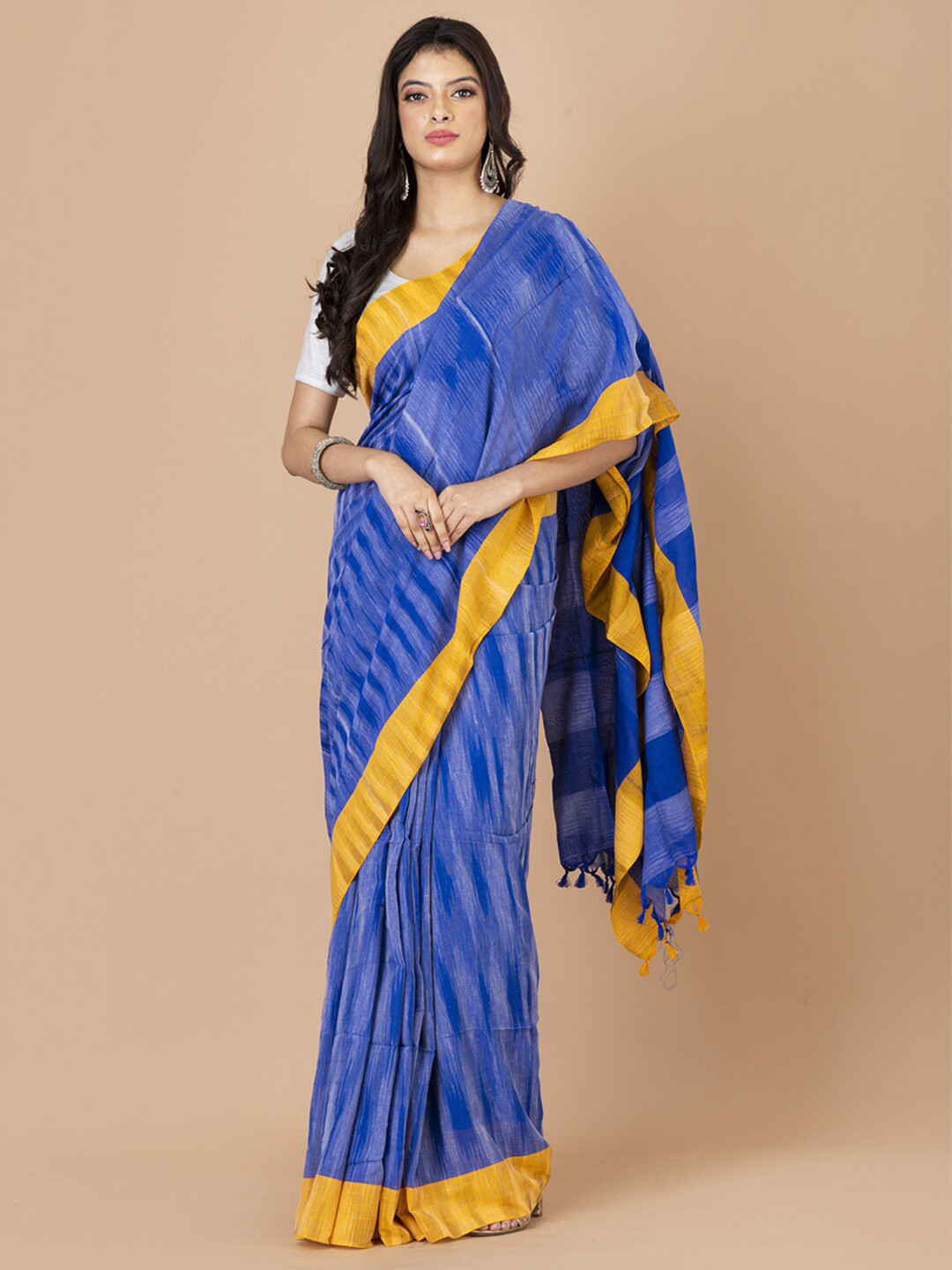 

Laa Calcutta Woven Design Pure Cotton Saree, Blue