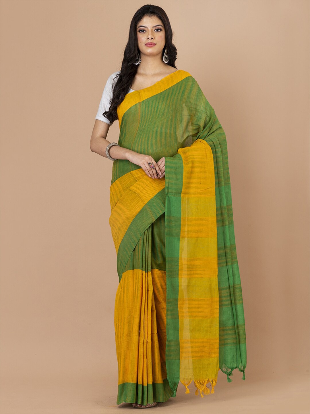 

Laa Calcutta Woven Design Pure Cotton Saree, Yellow