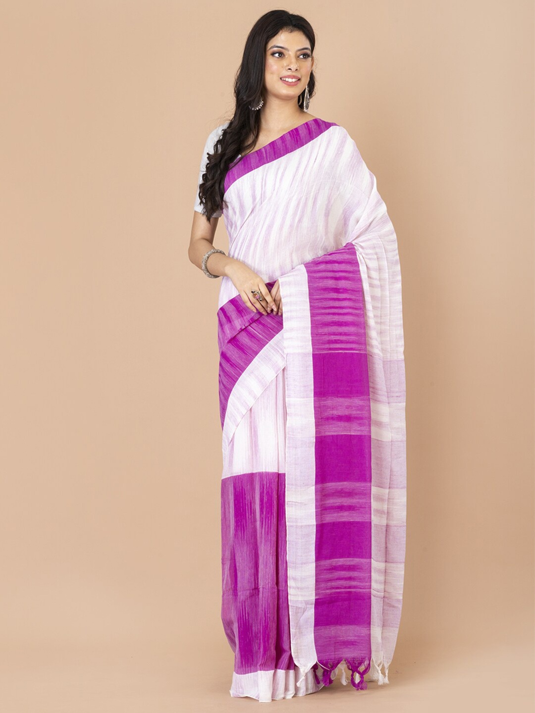

Laa Calcutta Woven Design Pure Cotton Saree, Purple