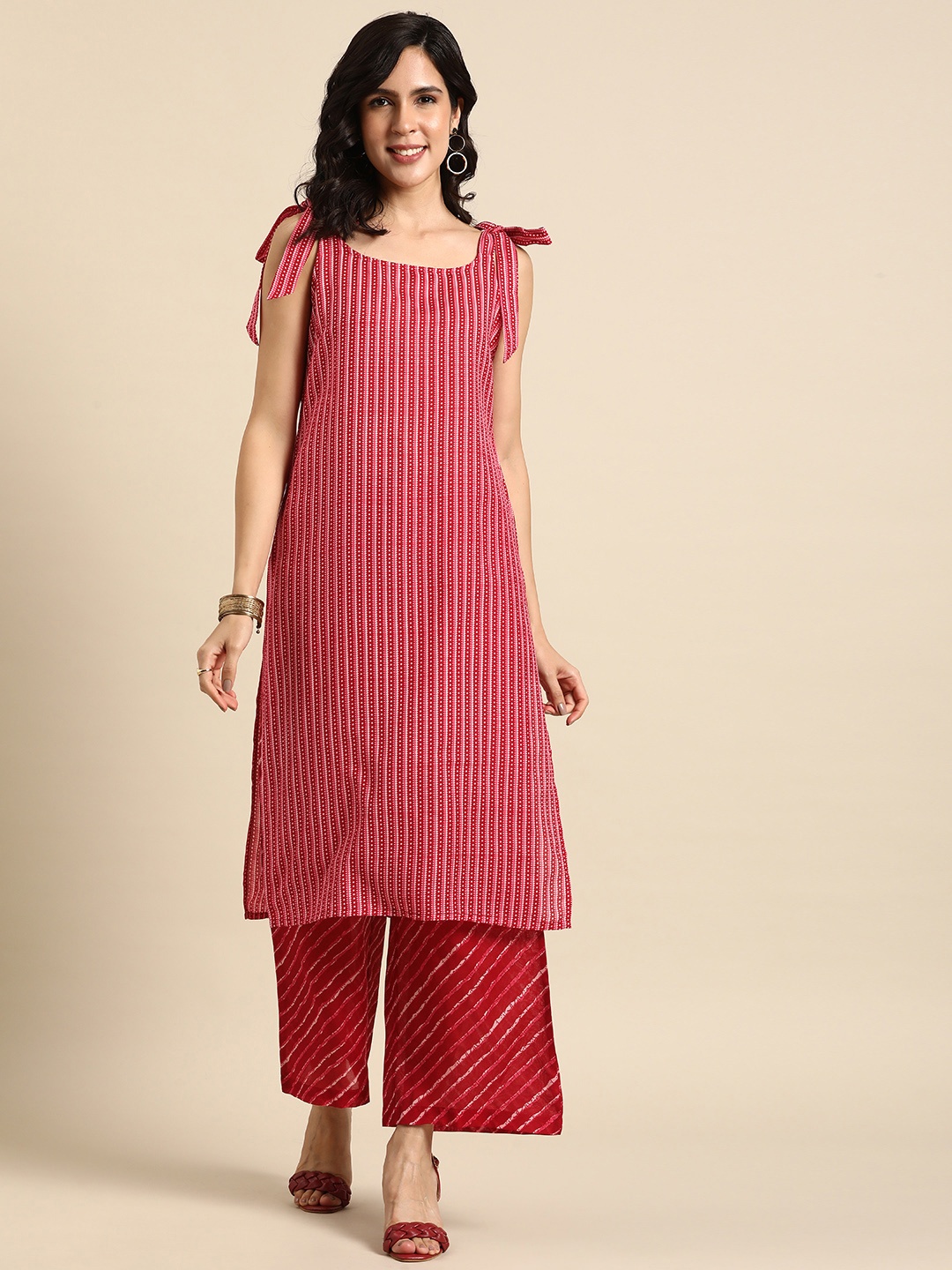 

Anouk Women Printed Regular Kurta With Palazzos, Maroon