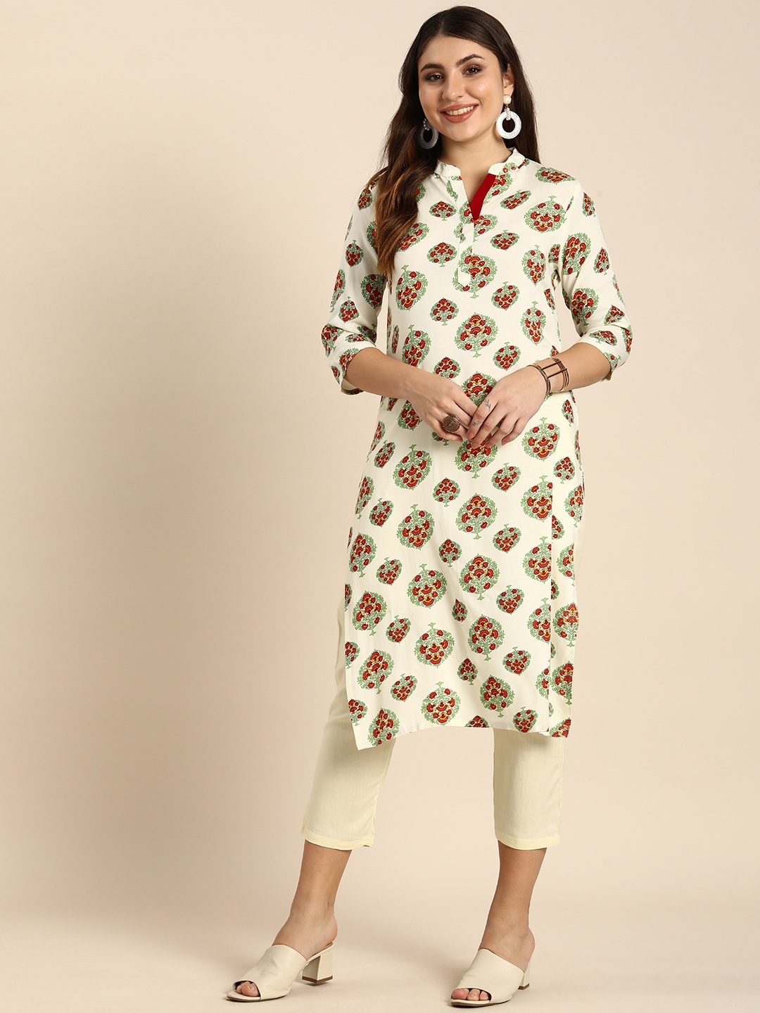 

Anouk Ethnic Motifs Printed Kurta with Trousers, Cream