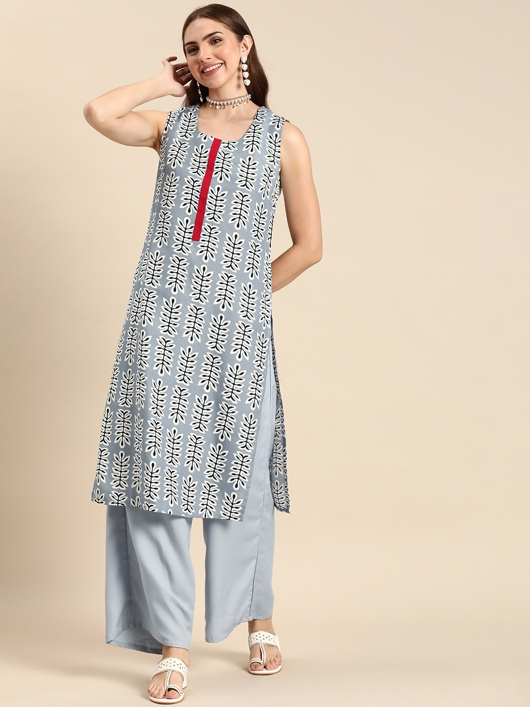 

Anouk Ethnic Motifs Printed Regular Kurta with Palazzos, Grey