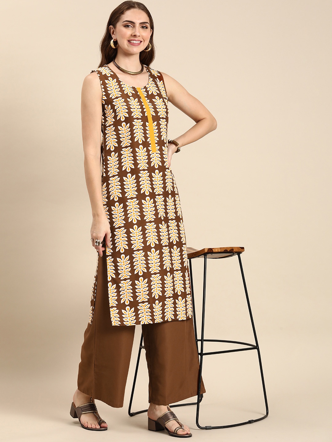 

Anouk Ethnic Motifs Printed Regular Kurta with Palazzos, Brown