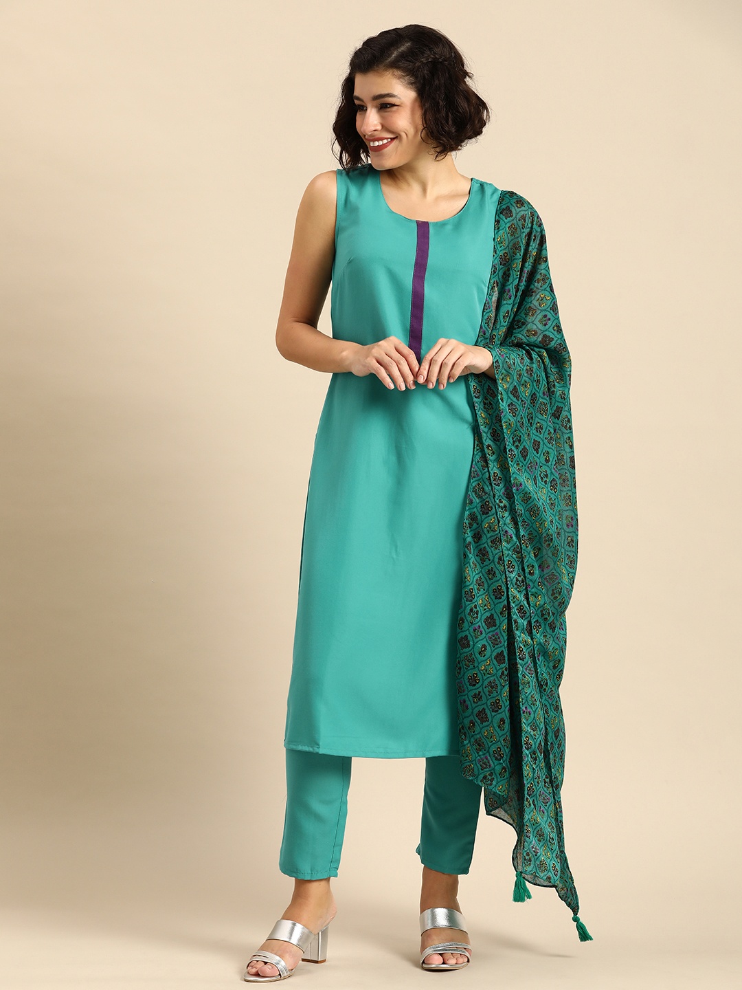 Anouk Women Straight Regular Kurta With Trousers & Dupatta, Green