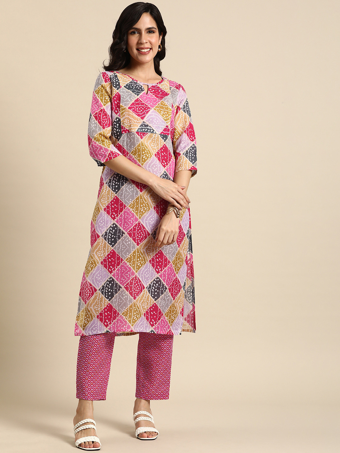 

Anouk Women Bandhani Printed Kurta with Trousers, Multi