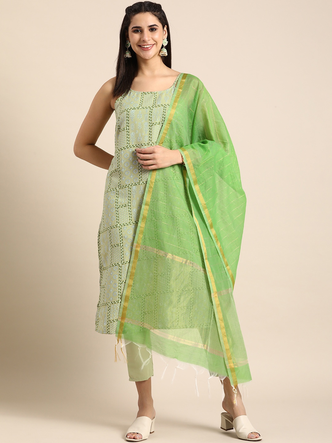 

Anouk Women Ethnic Motifs Printed Regular Kurta with Trousers & With Dupatta, Green