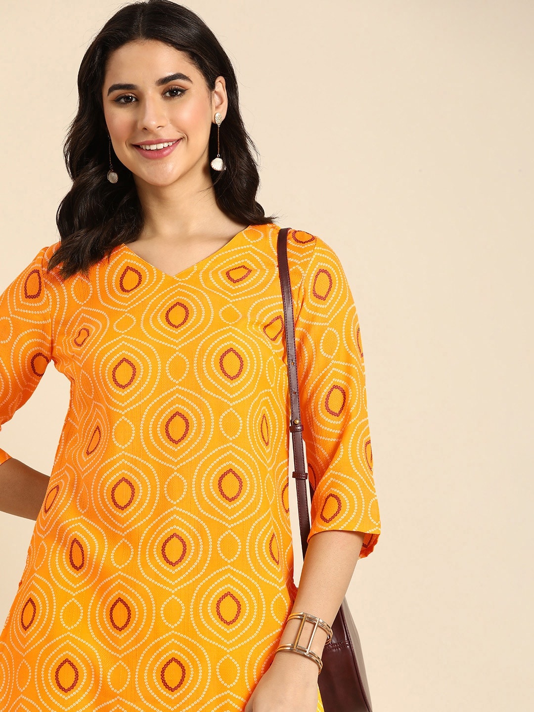 

Anouk Geometric Printed Bandhani Kurta, Yellow