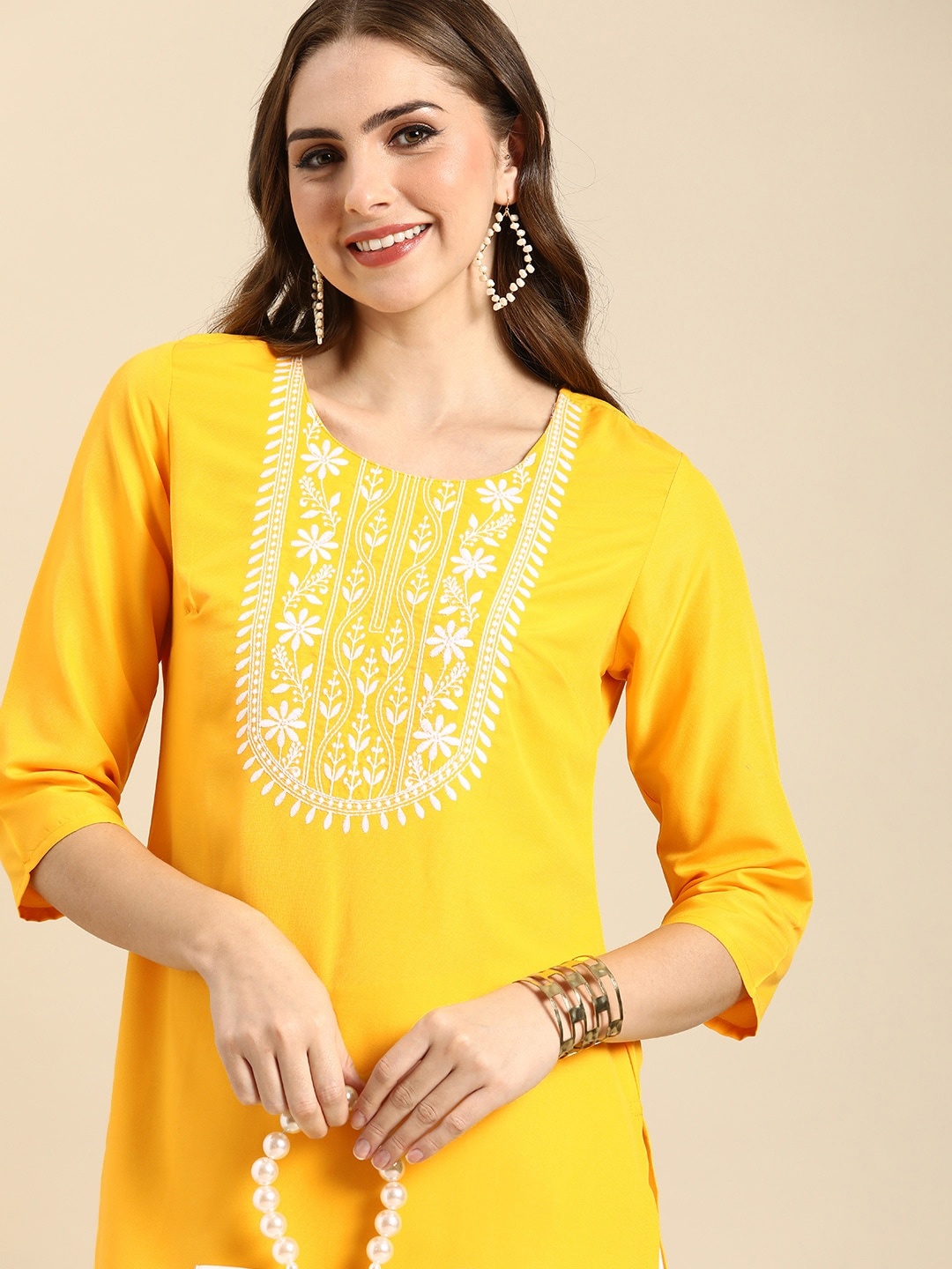 

Anouk Embroidered Thread Work Kurta, Yellow