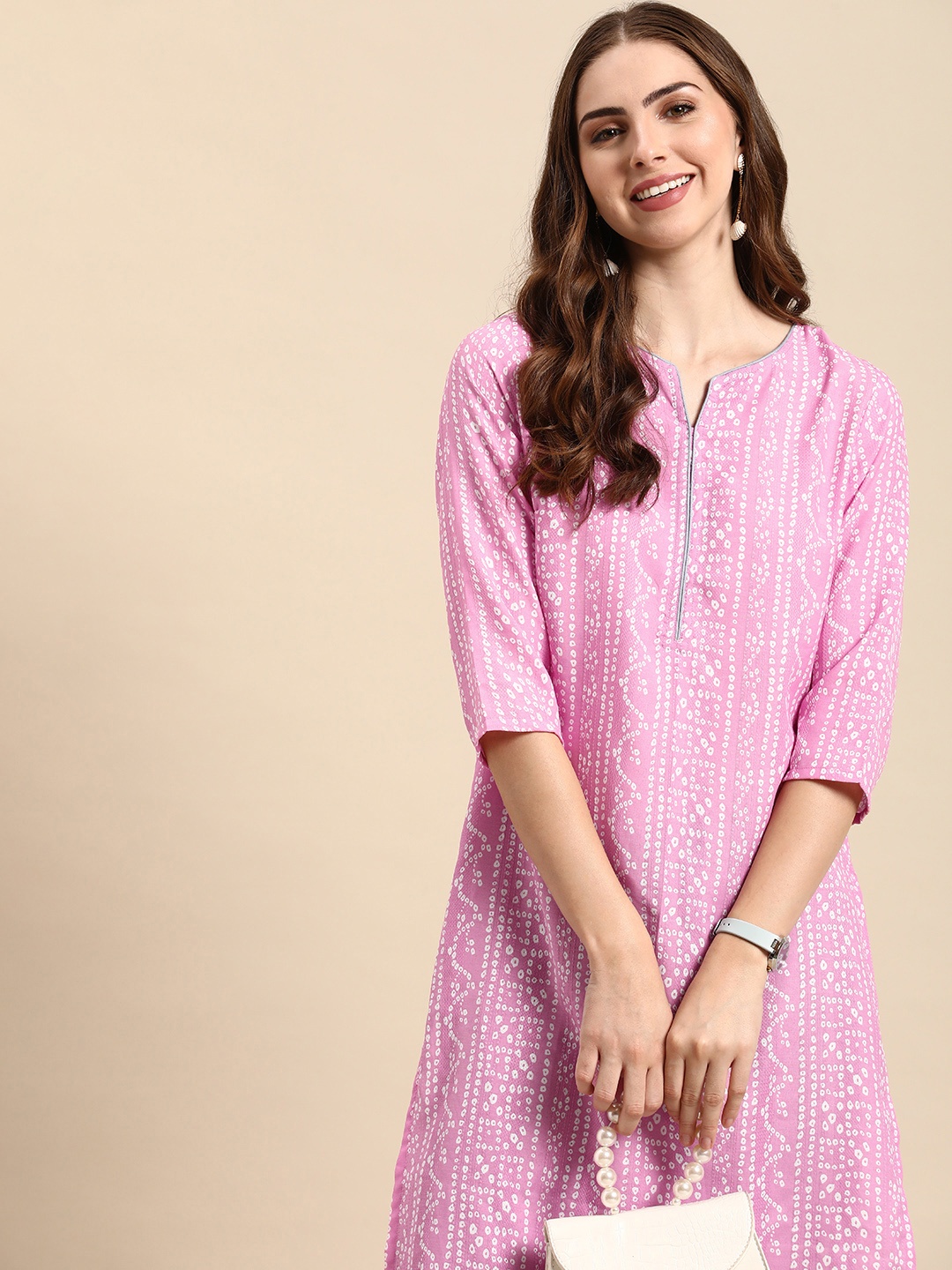 

Anouk Bandhani Printed Kurta, Pink
