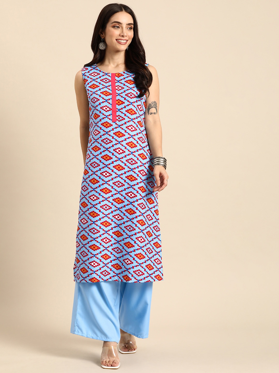 

Anouk Women Printed Regular Kurta With Palazzos, Blue
