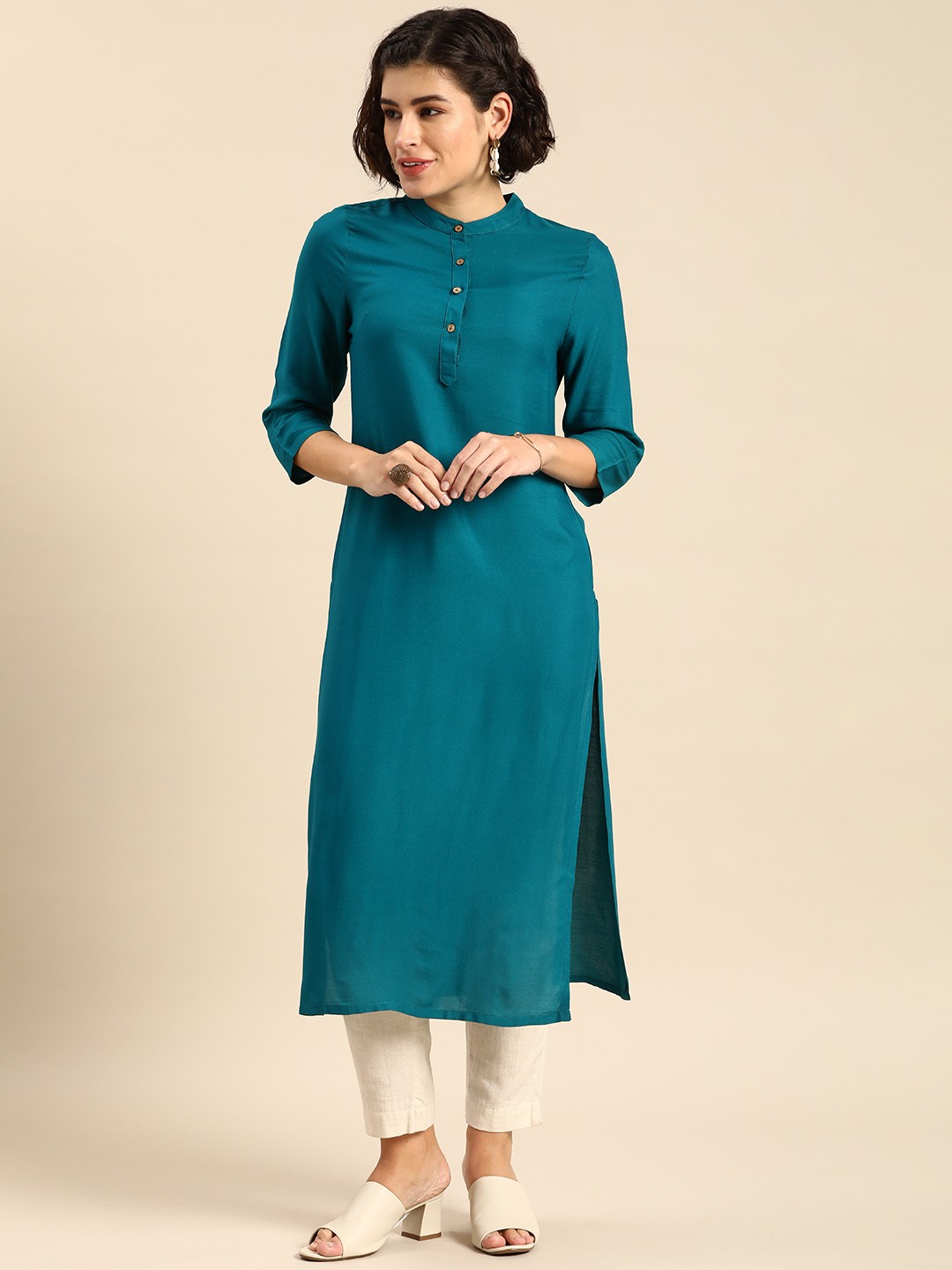

Anouk Band Collar Kurta, Teal