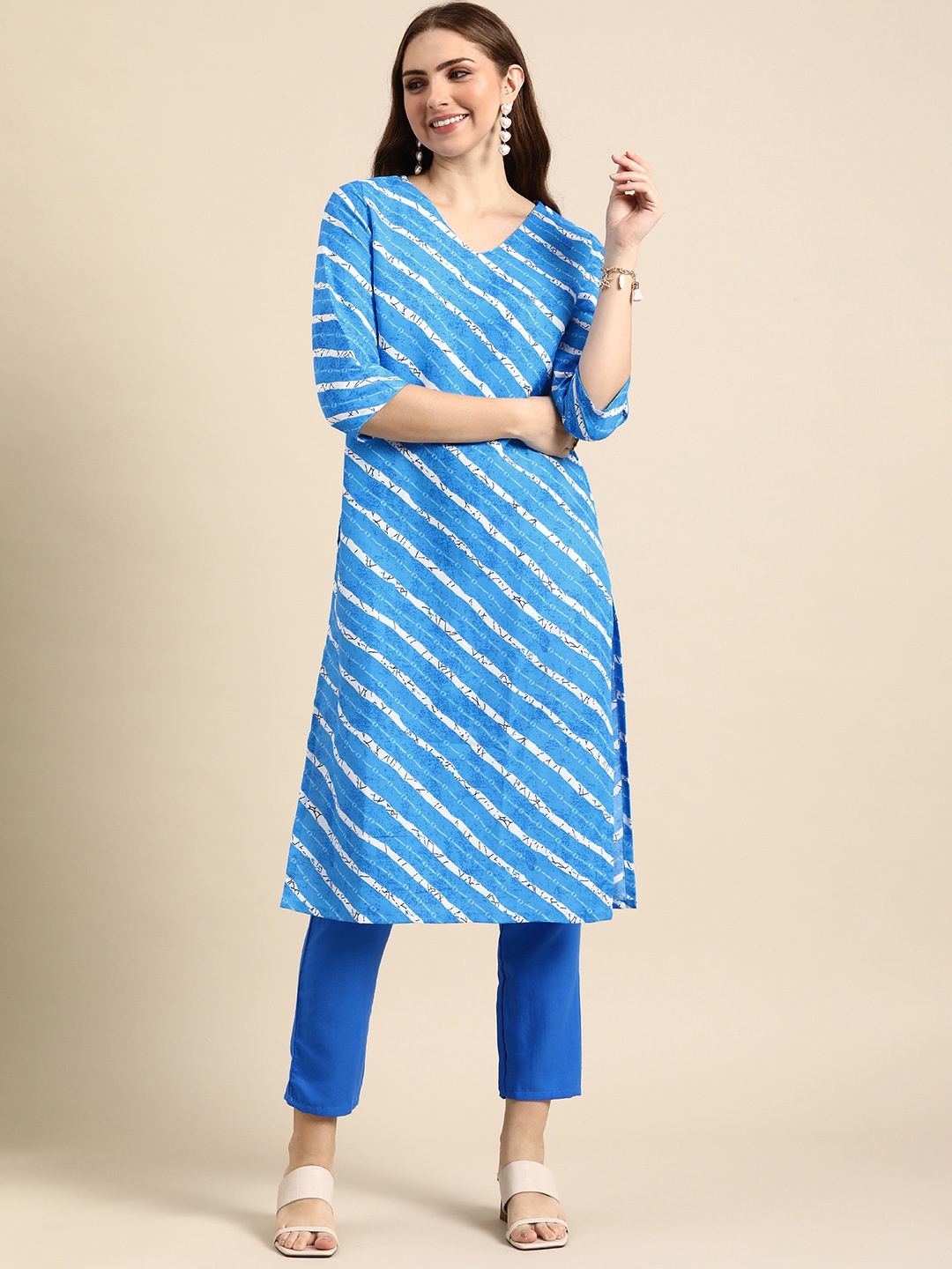 

Anouk Printed Regular Kurta with Trousers, Blue