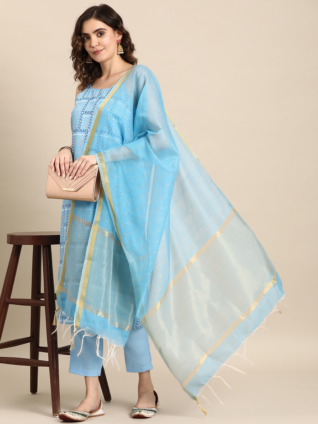 

Anouk Women Printed Kurta with Trousers & Dupatta, Blue