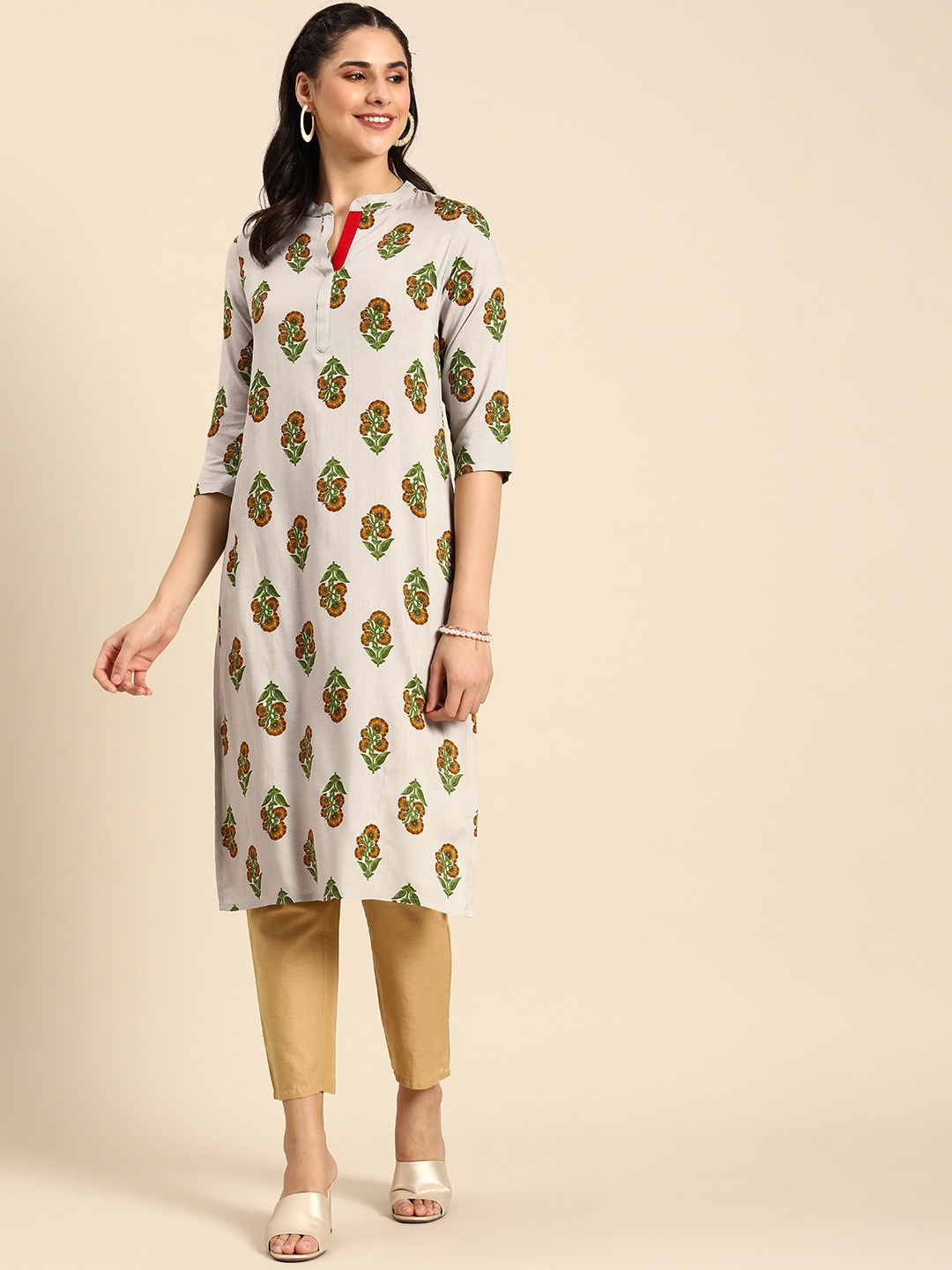 

Anouk Floral Printed Kurta, Grey