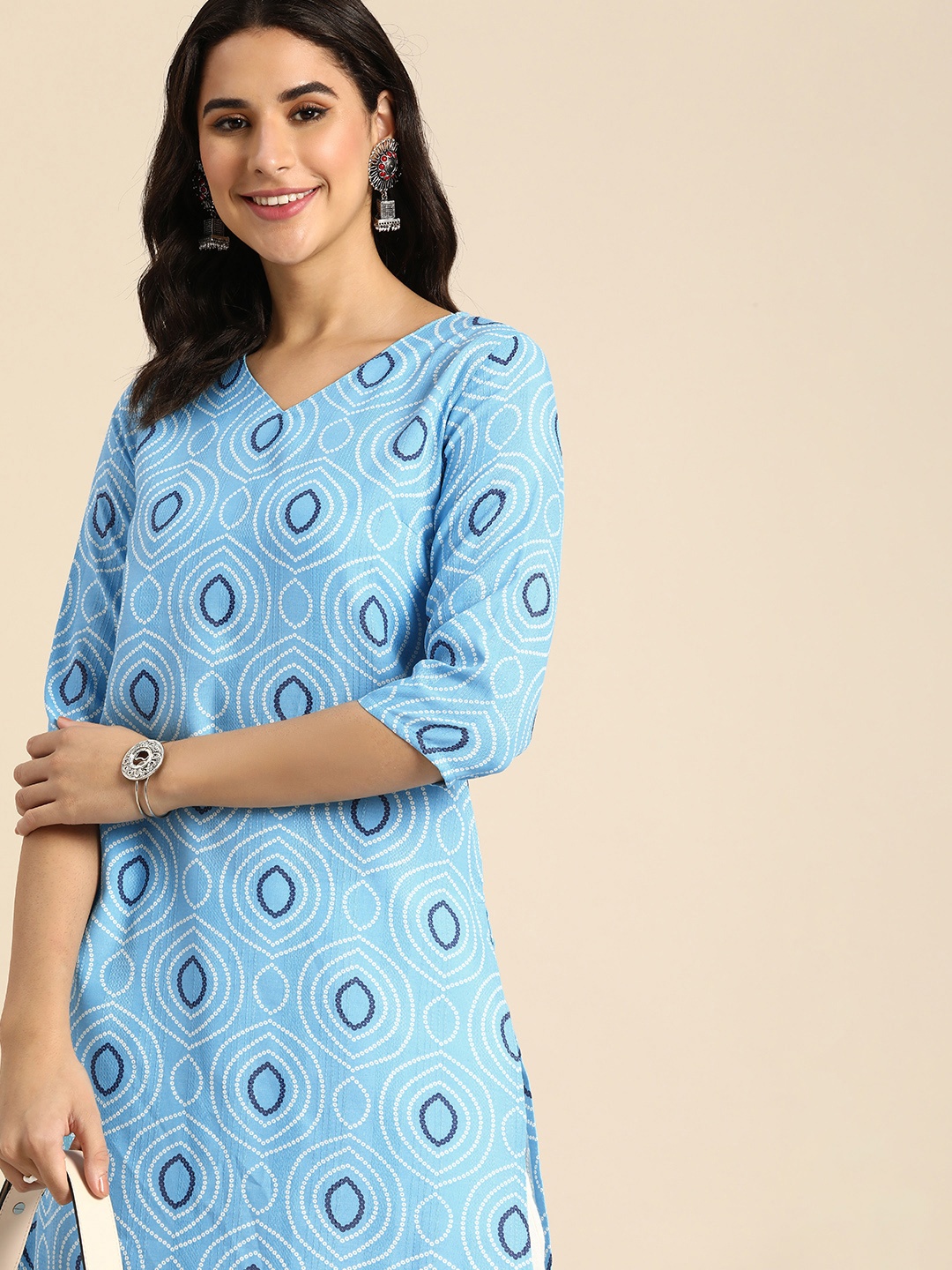 

Anouk Geometric Printed Bandhani Kurta, Blue