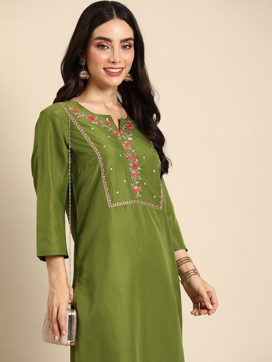 

Anouk Floral Yoke Design Floral Kurta, Green