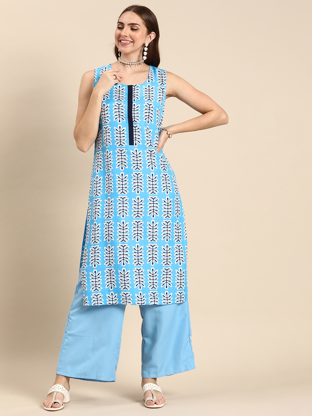 

Anouk Ethnic Motifs Printed Regular Kurta with Palazzos, Blue