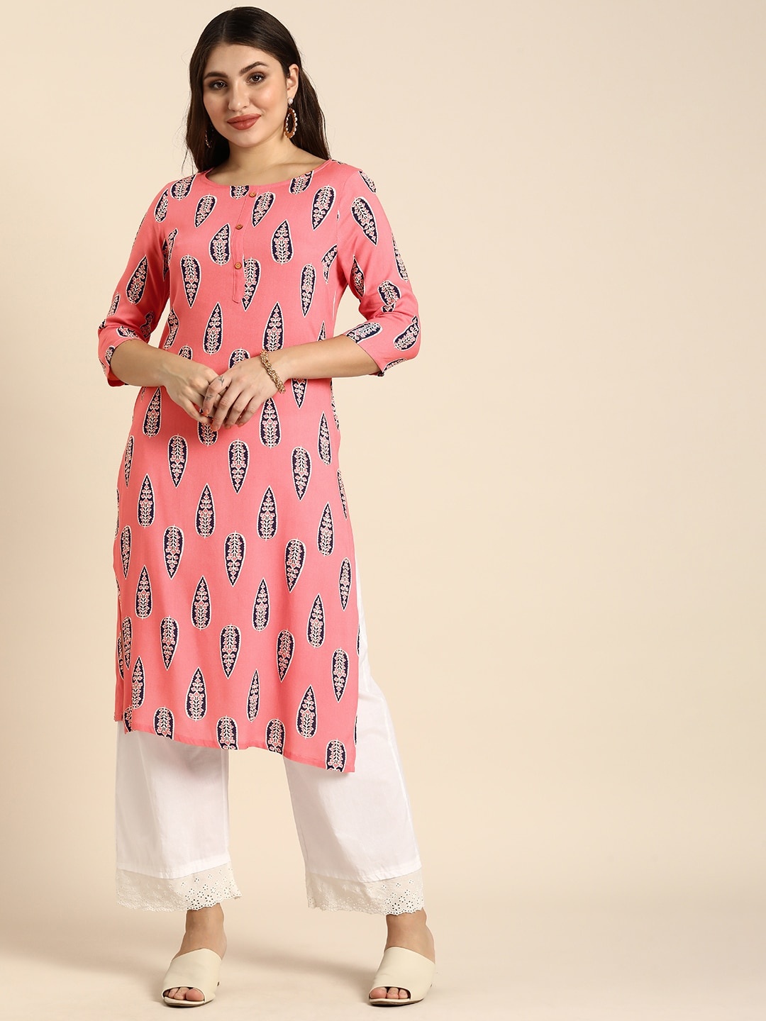 

Anouk Ethnic Motifs Printed Kurta, Pink