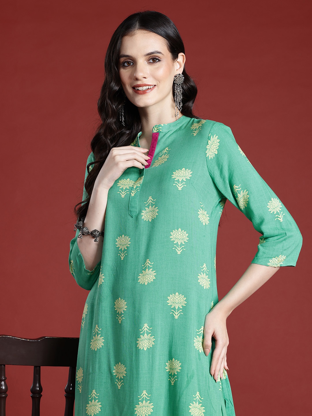 

Anouk Floral Print Kurta with Trousers, Green