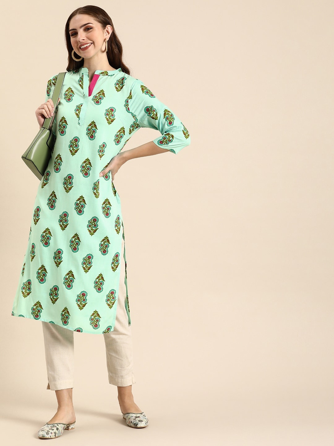 

Anouk Floral Printed Straight Kurta, Green