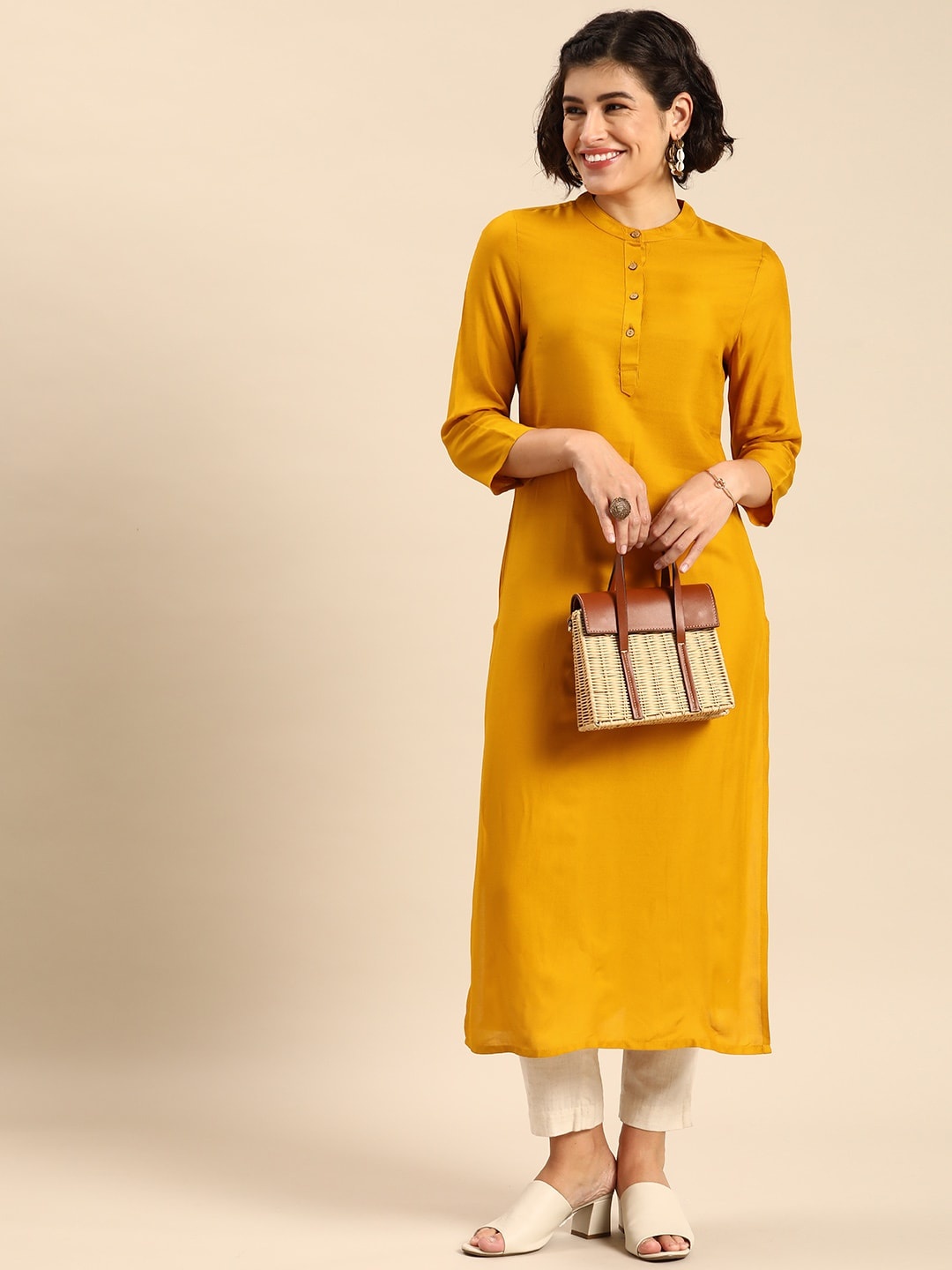 

Anouk Band Collar Kurta, Mustard