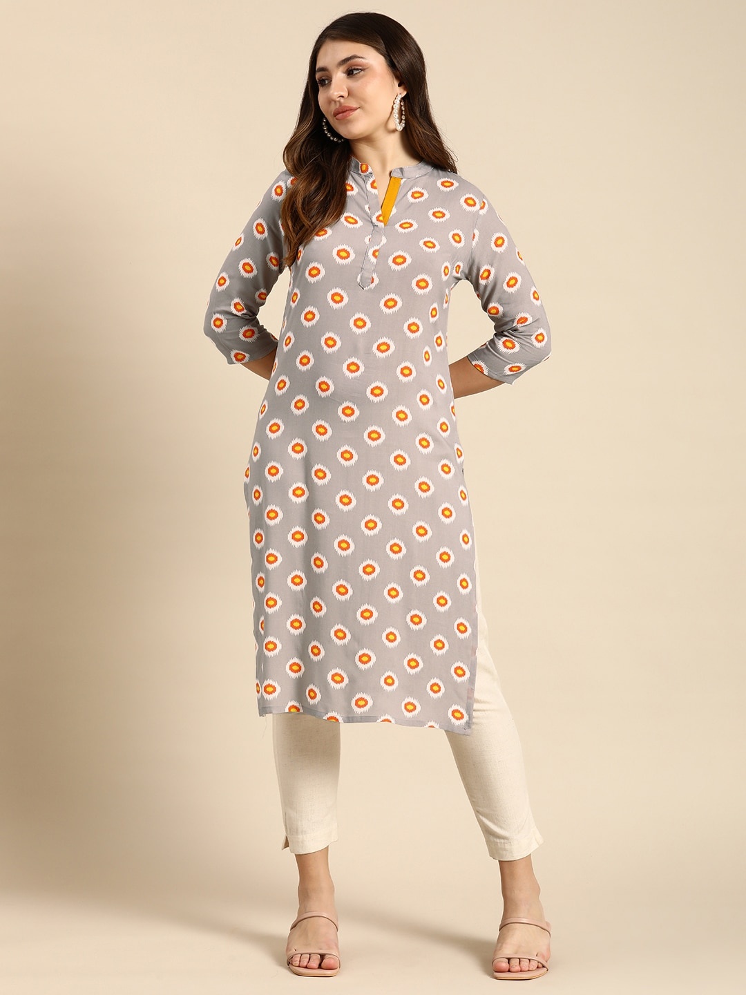 

Anouk Ethnic Motifs Printed Kurta, Grey