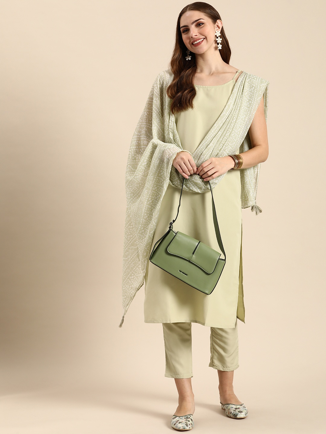 

Anouk Women Kurta With Trousers & Dupatta, Green