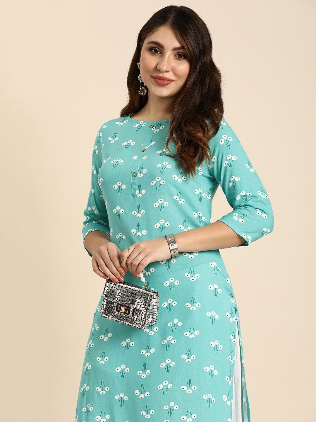 

Anouk Floral Printed Straight Kurta, Blue