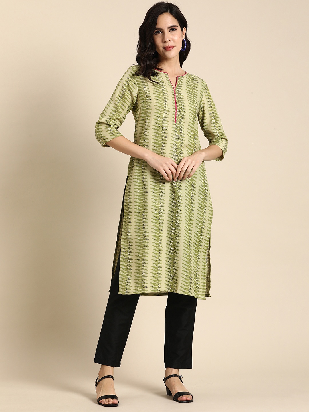 

Anouk Women Chevron Printed Kurta, Green
