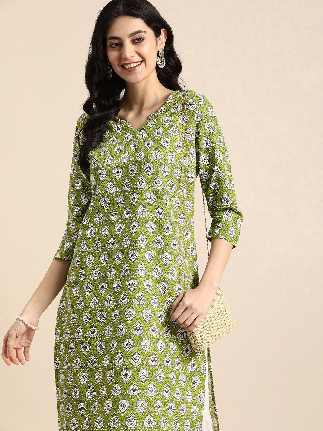 

Anouk Ethnic Motifs Printed Floral Kurta, Green