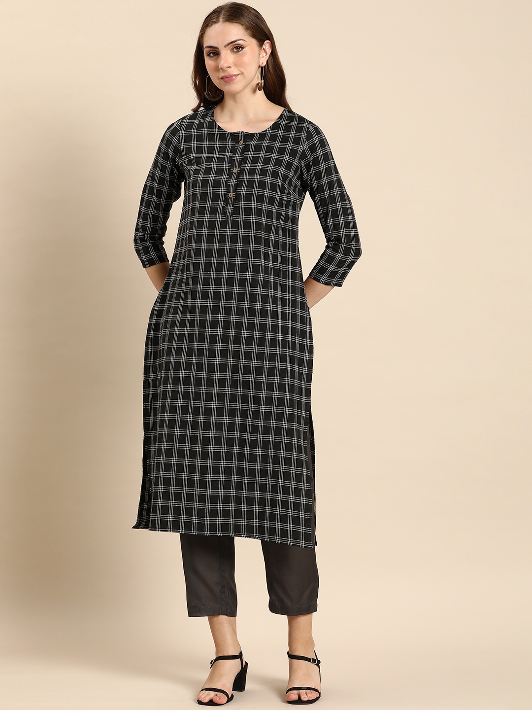 

Anouk Checked Kurta, Black
