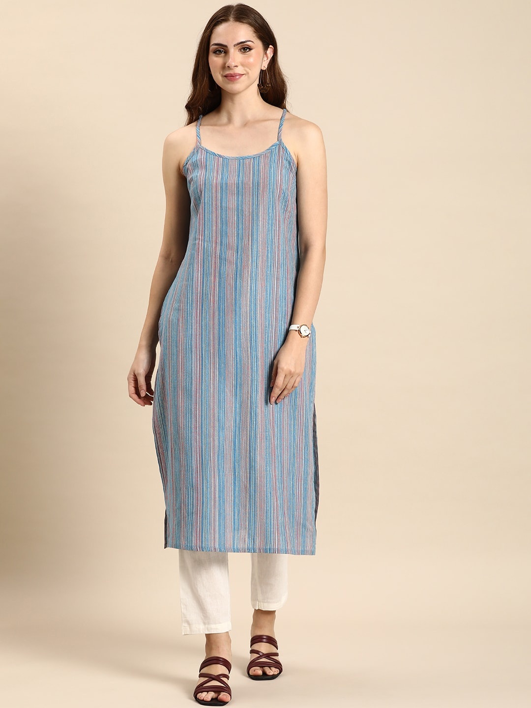 

Anouk Striped Kurta, Blue