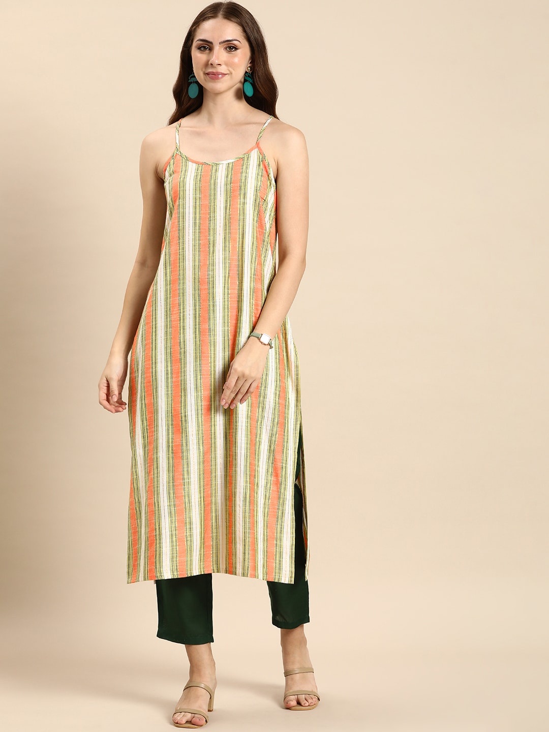 

Anouk Striped Sleeveless Kurta, Orange