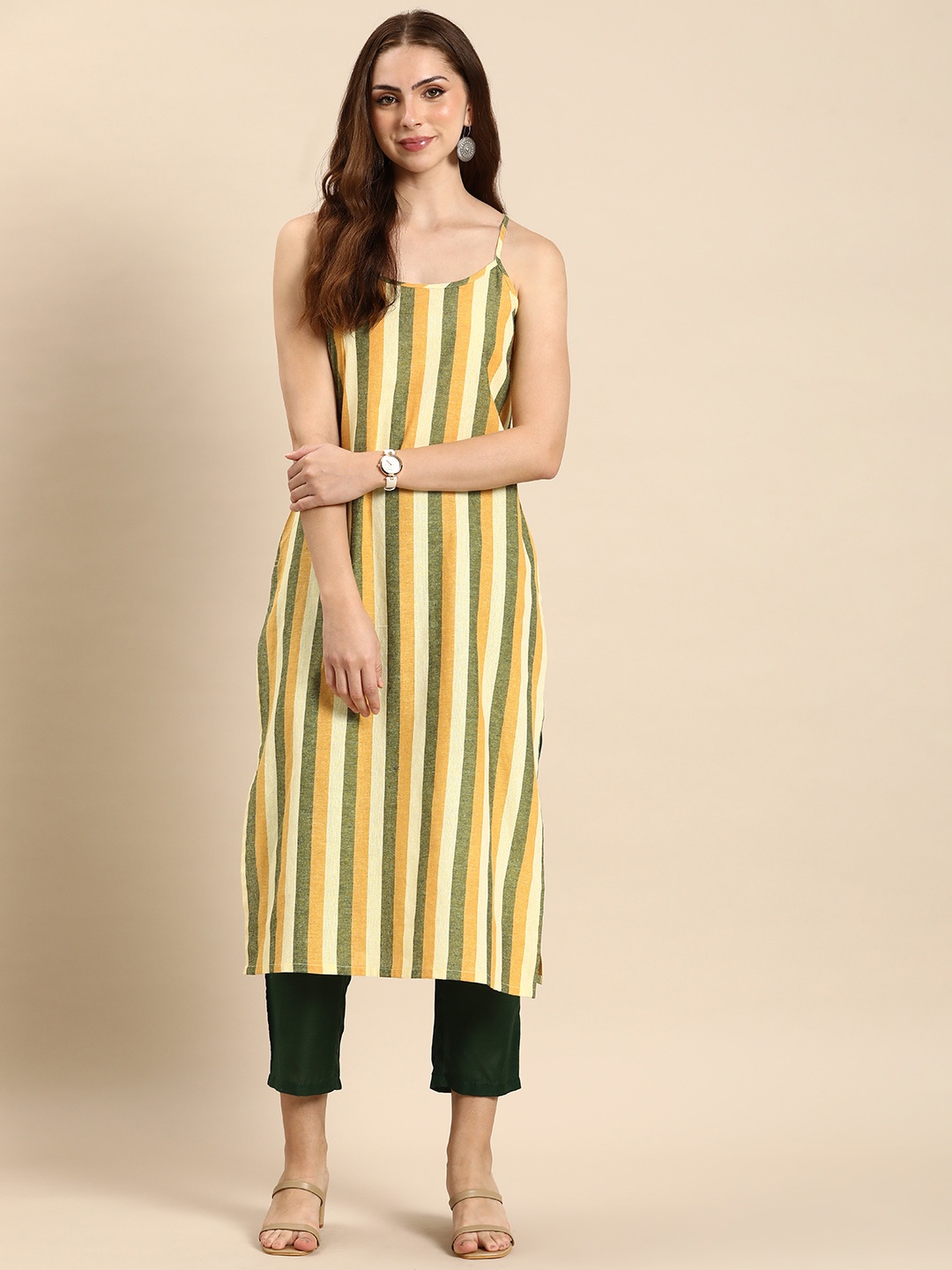 

Anouk Striped Sleeveless Kurta, Yellow